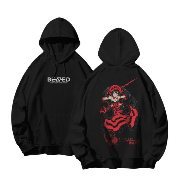 KKdskkds Date A Live Tokisaki Kurumi Men's Fleece Hoodie Fuzzy Pullovers Print Long Sleeve Hooded Sweatshirts Black